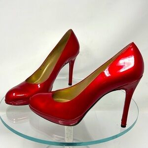 Stuart Weitzman Sz 9.5M Platswoon Red Patent Leather High Heel Pumps